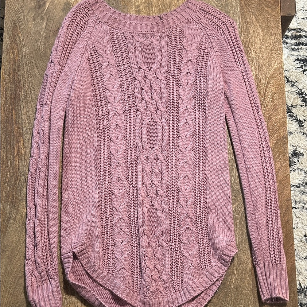 Arizona Jean Company Mauve Cable-Knit Scoop Neck Sweater